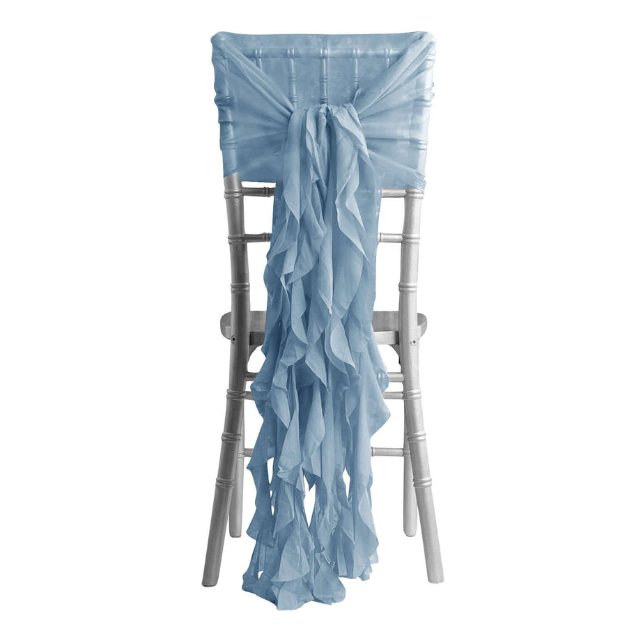 Light blue chair sash draping elegantly down a silver chiavari chair.