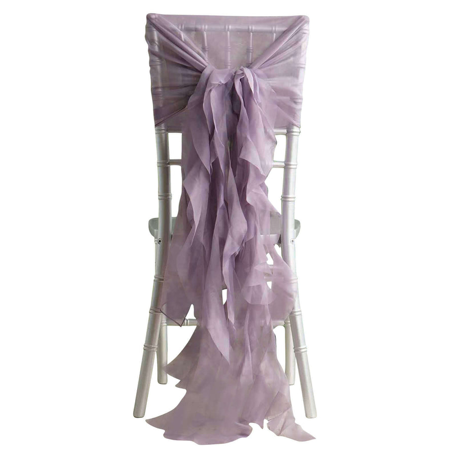 Lavender chair sash with flowing fabric draped elegantly on a chiavari chair
