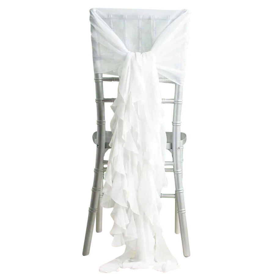 1 Set White Chiffon Hoods With Ruffles Willow Chiffon Chair Sashes