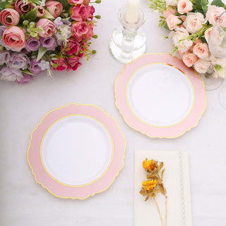 Elegant Blush White Disposable Salad Appetizer Plates with Gold Rim Elegant Blush White Disposable Salad Appetizer Plates with Gold Rim