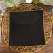 10 Pack | 10inch Black / Gold Concave Modern Square Plastic Dinner Plates, Disposable Party Plates
