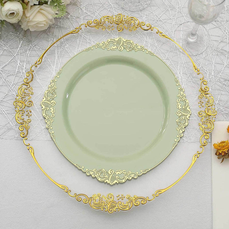 10 Pack | 10inch Round Plastic Dinner Plates in Vintage Sage Green