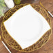 10 Pack | 10inch White / Gold Wavy Rim Modern Square Plastic Dinner Plates, Disposable Party Plates
