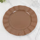 10-Pack Plastic 11" Round Dinner Plates in Coffee Brown Ruffled Rim with Gold Edging - Sturdy Disposable Dinnerware