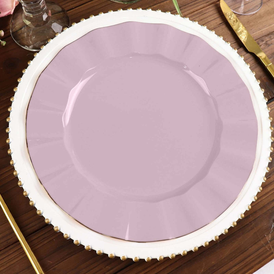 10 Pack | 11 Lavender Lilac Disposable Dinner Plates With Gold Ruffled Rim, Party Plates