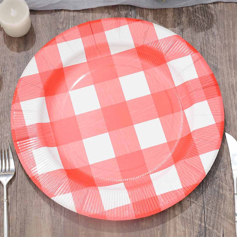 10-Pack Disposable Paper Charger Plates – Red/White Buffalo Plaid 13inch Round Table Chargers