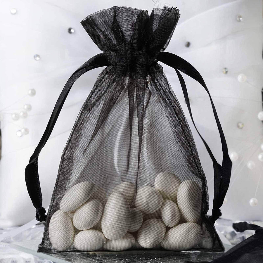 10 Pack | 4x6inch Black Organza Drawstring Wedding Party Favor Gift Bags