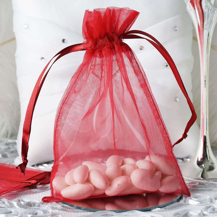 10 Pack | 5x7inch Burgundy Organza Drawstring Wedding Party Favor Gift Bags