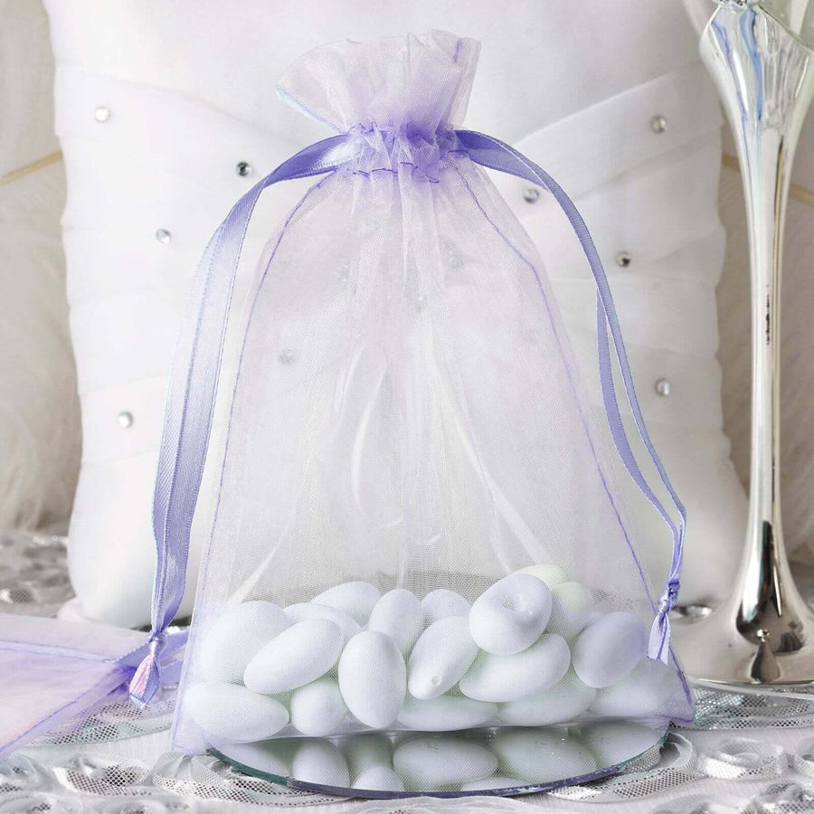 10 Pack | 5x7inch Lavender Lilac Organza Drawstring Wedding Party Favor Gift Bags