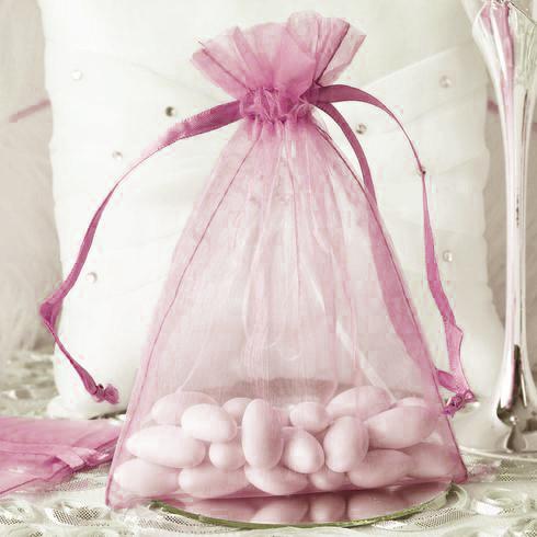 10 Pack | 5x7inch Pink Organza Drawstring Wedding Party Favor Gift Bags