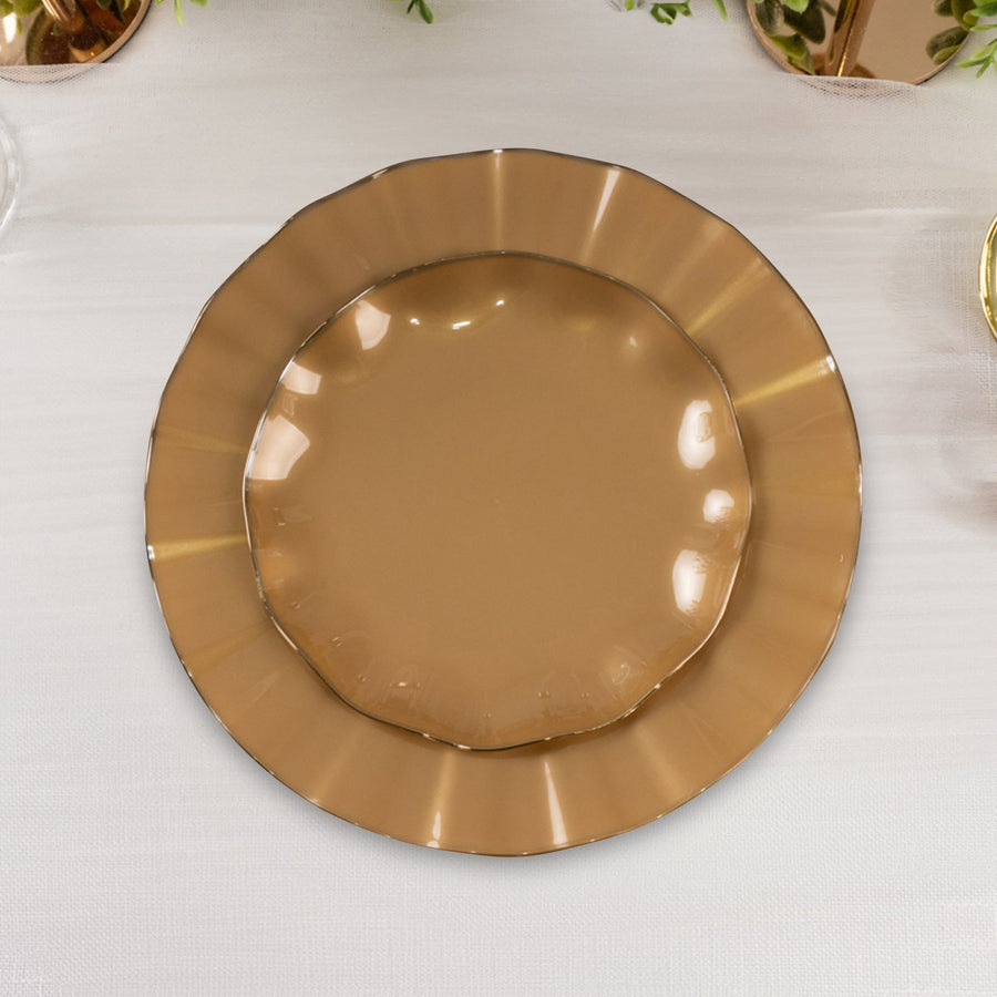 Elegant brown decorative plate with scalloped edges.