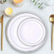10 Pack | 6inch Très Chic Silver Rim White Disposable Salad Plates, Plastic Dessert Appetizer Plates