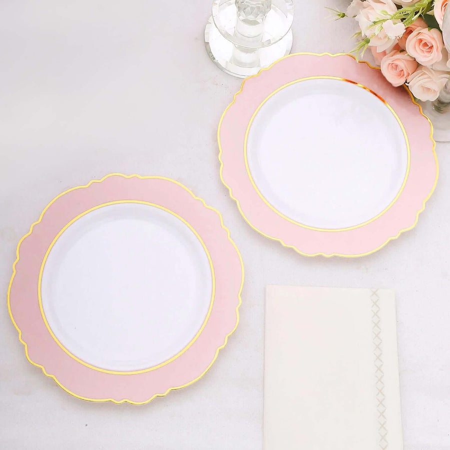 10 Pack 8inch Blush Rose Gold White Disposable Salad Appetizer Plates Round Blossom Design