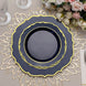 8inch Navy Blue Plastic Dessert Salad Plates, Disposable Tableware Round With Gold Scalloped Rim