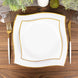 10 Pack | 8inch White / Gold Wavy Rim Modern Square Plastic Dessert Plates, Disposable Salad Plates