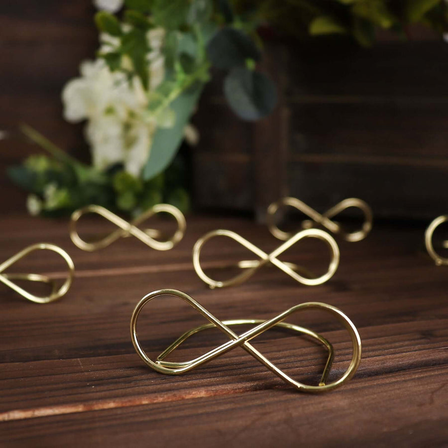 10 Pack | Gold Metal 3" Infinity Card Holder Stands, Table Number Stands, Wedding Table Place Card Menu Clips