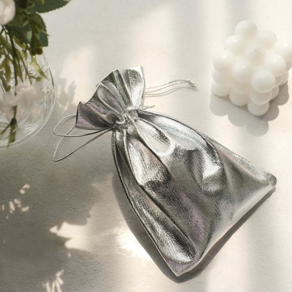 Metallic Silver Lame Gift Bags 10 Pack TableclothsFactory
