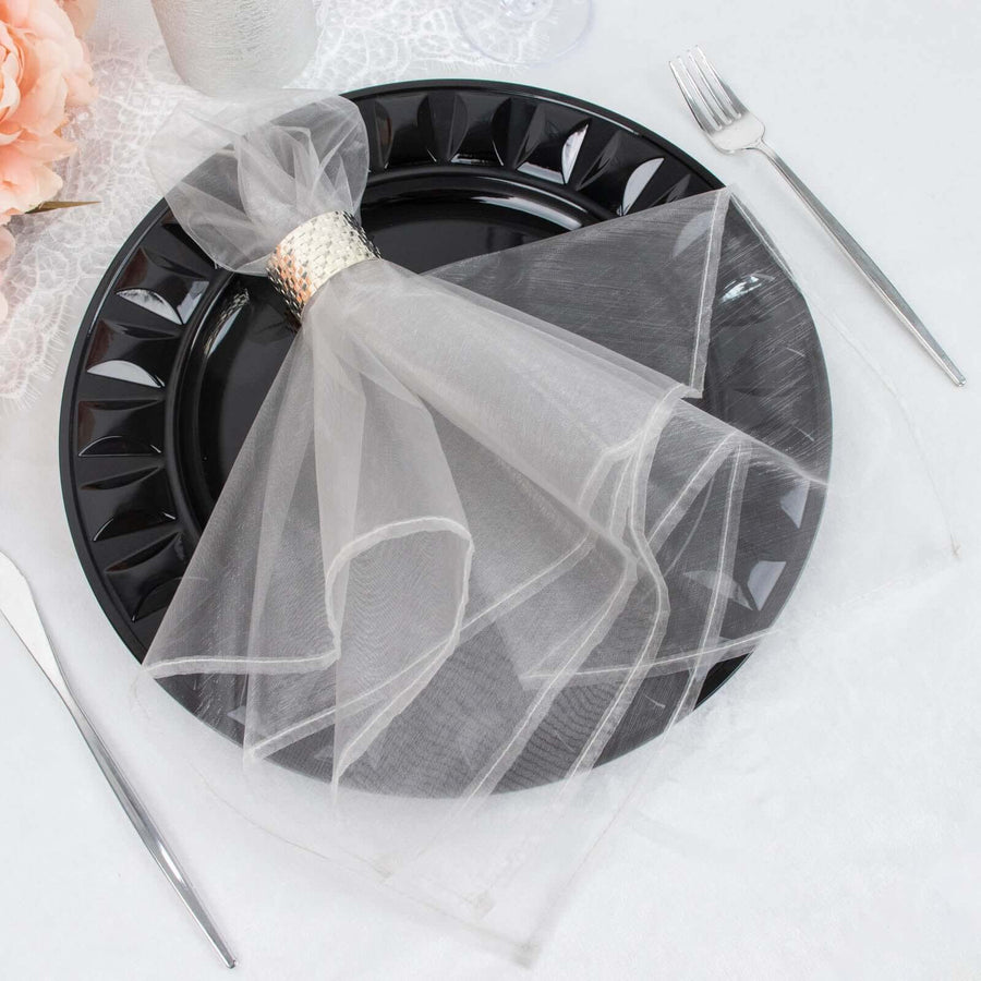 10 Pack | Silver Sheer Organza Decorative Dinner Table Napkins - 23x23inch
