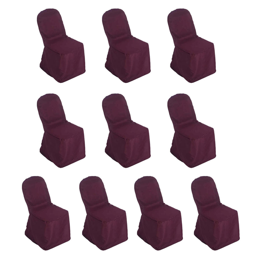 10 Pack Burgundy Polyester Banquet Chair Covers, Reusable Stain Resistant Slip On Chair