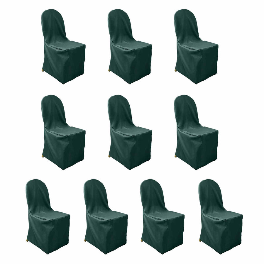 10 Pack Hunter Emerald Green Polyester Banquet Chair Covers, Reusable Stain Resistant Slip