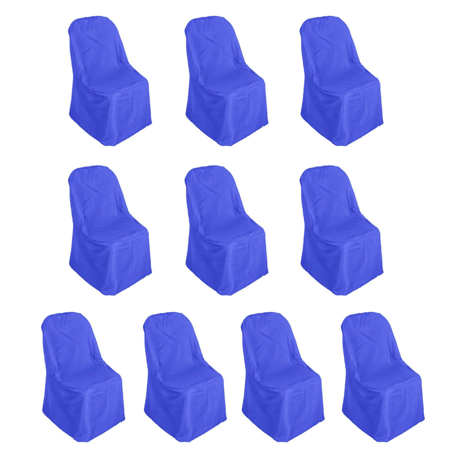 10 Pack Royal Blue Polyester Banquet Chair Covers, Reusable Stain Resistant Slip On Chair