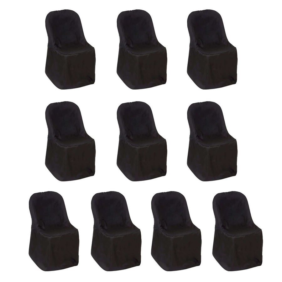 Set of 10 black slipcovered dining chairs