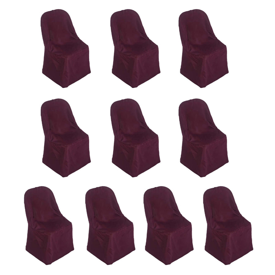 10 Pack Burgundy Polyester Folding Chair Covers, Reusable Stain Resistant Slip On Chair Covers