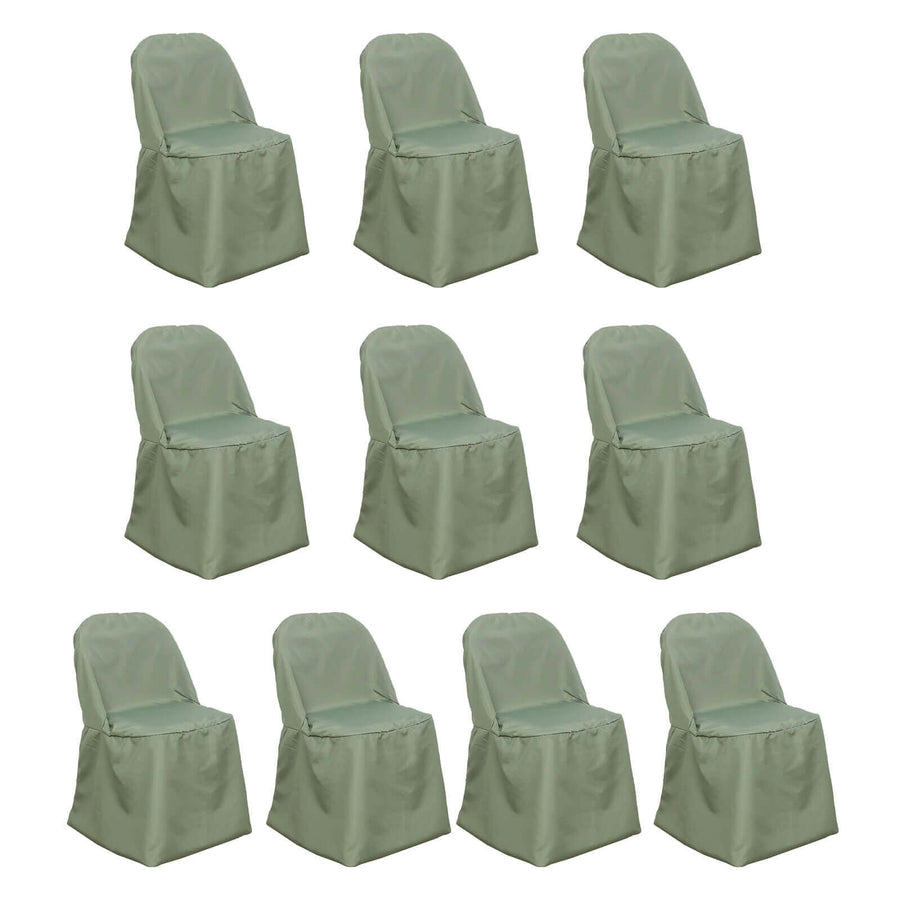 10 Pack Dusty Sage Green Polyester Folding Chair Covers, Reusable Stain Resistant Slip