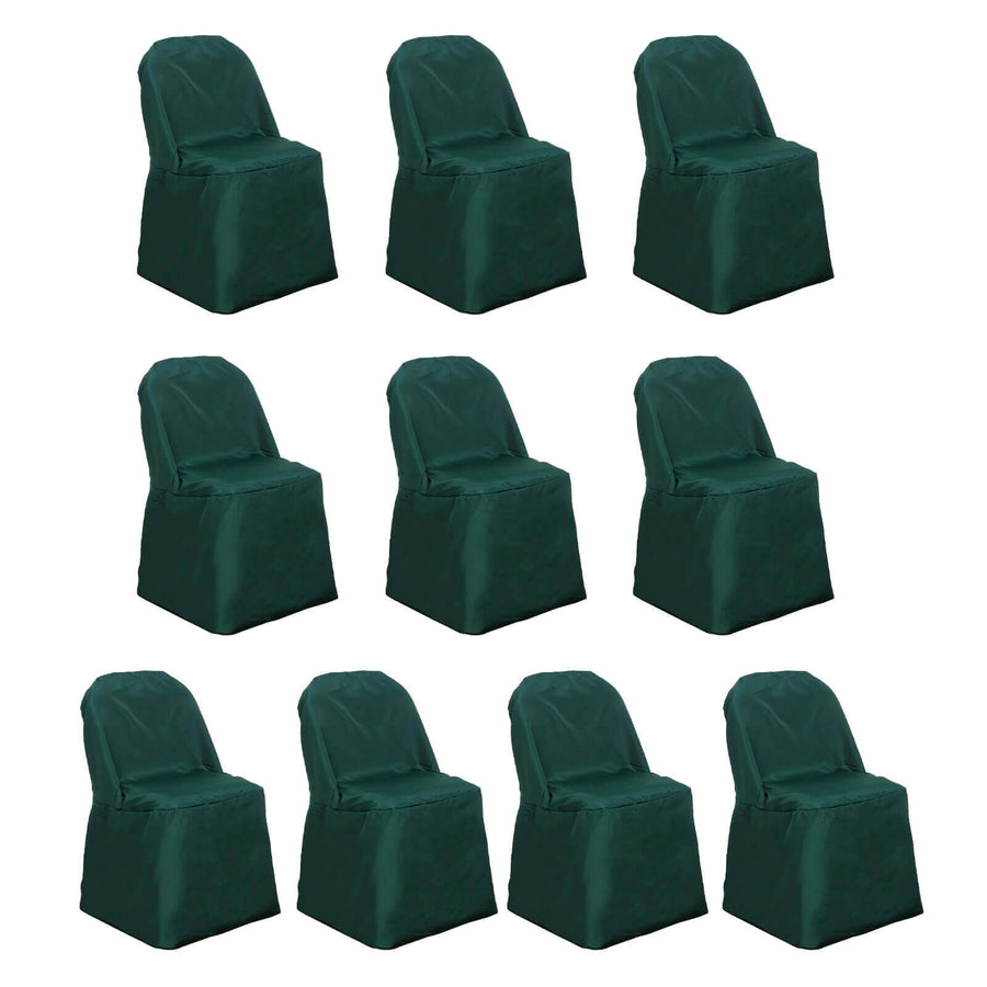 10 Pack Hunter Emerald Green Polyester Folding Chair Covers, Reusable Stain Resistant