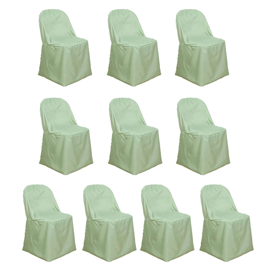 10 Pack Sage Green Polyester Folding Chair Covers, Reusable Stain Resistant Slip On Chair