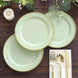 10-Pack Sage Green Plastic Dessert Plates – 8inch Round with Gold Beaded Rim, Disposable