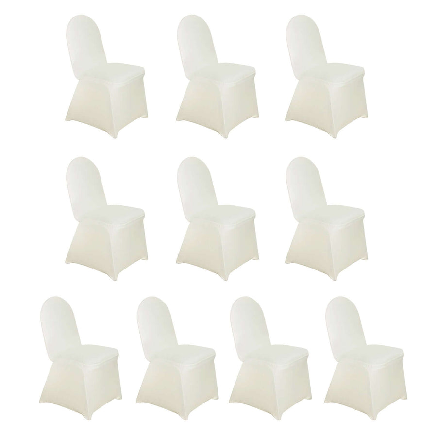 10 Pack Ivory Spandex Fitted Banquet Chair Covers, Reusable Stretched Slip On Chair Covers