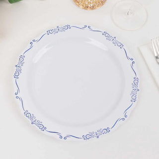 White Blue Vintage Rim Disposable Party Plates - Add Elegance to Your Events White Blue Vintage Rim Disposable Party Plates - Add Elegance to Your Events