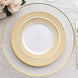 10 Pack White Disposable Salad Plates With Beige Gold Spiral Rim