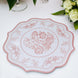 10-Pack Disposable Table Placemats 13inch White with Pink Damask Floral Pattern & Scalloped Rim