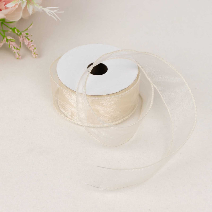 10 Yards 1.5" Ivory Wired Edge Organza Ribbon