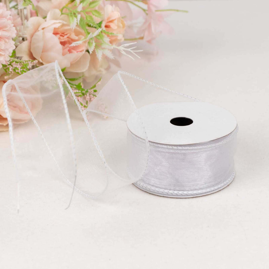 10 Yards 1.5" White Wired Edge Organza Ribbon
