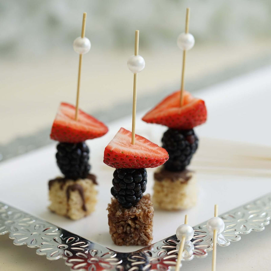 100 Pack | 5inch Natural Pearl Bamboo Skewers Cocktail Picks, Stir Sticks, Eco Friendly