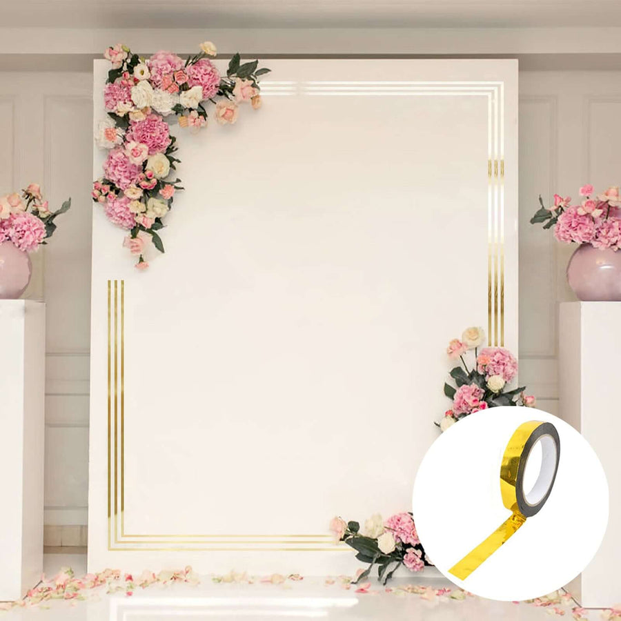 0.4inch Gold Metallic Film Tape Adhesive, DIY Floral Wrap Craft Decor Tape - Polyester with Acrylic