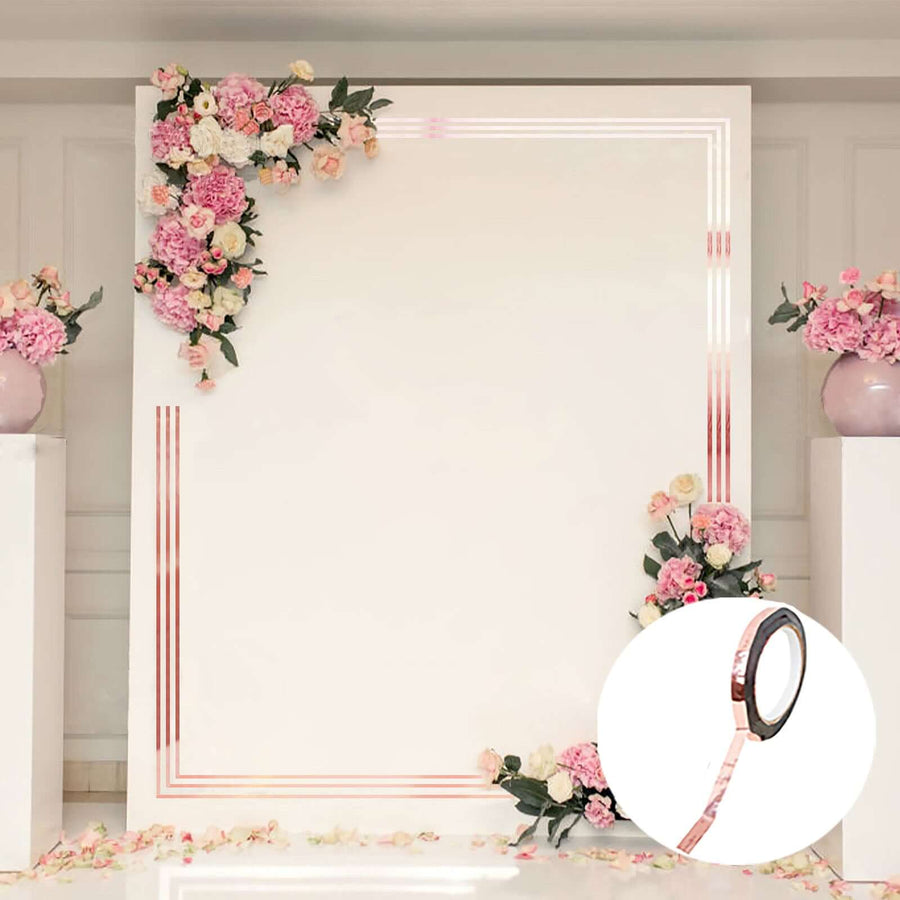 Rose gold mirror with floral decor backdrop for events