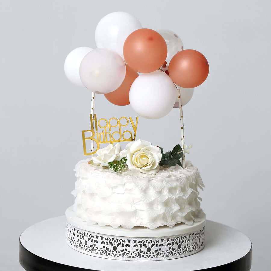 11 Pcs | Confetti Balloon Garland Cloud Cake Topper, Mini Cake Decorations - Rose Gold & White