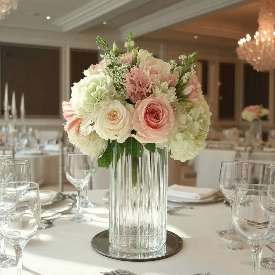 10" Ribbed Cylinder Glass Vases – 12 Pack Clear Flower Vases for Table Centerpieces, Home & Wedding Decor