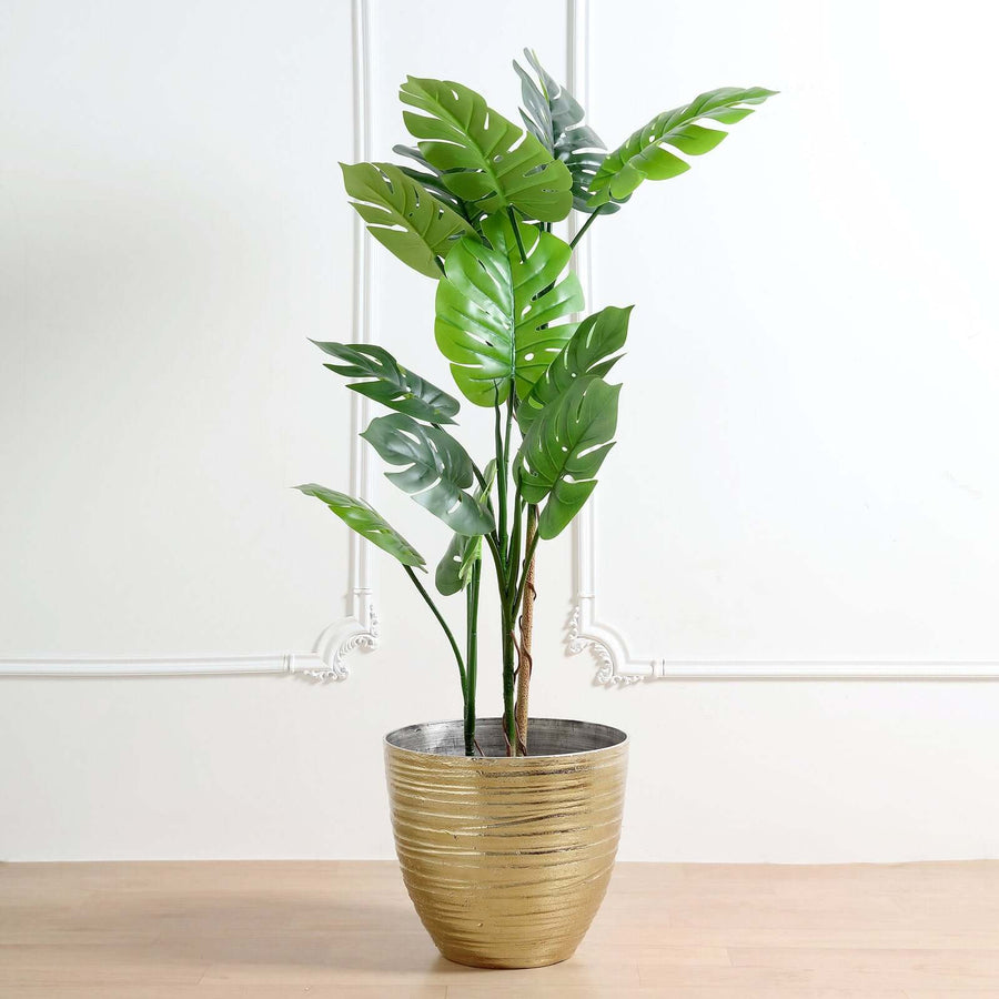 12inch Metallic Gold Textured Large Indoor Flower Plant Pot, Decorative Indoor/Outdoor Planter