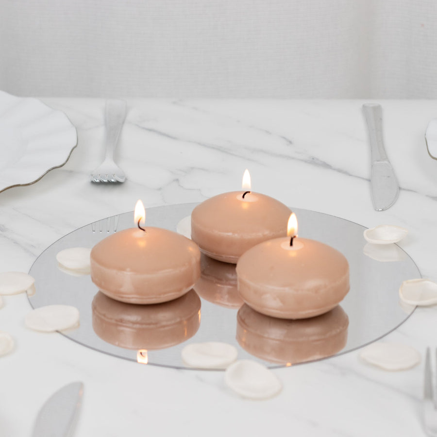 12 Pack 3\" Beige Floating Candles, Unscented Dripless Wax Discs for Centerpieces