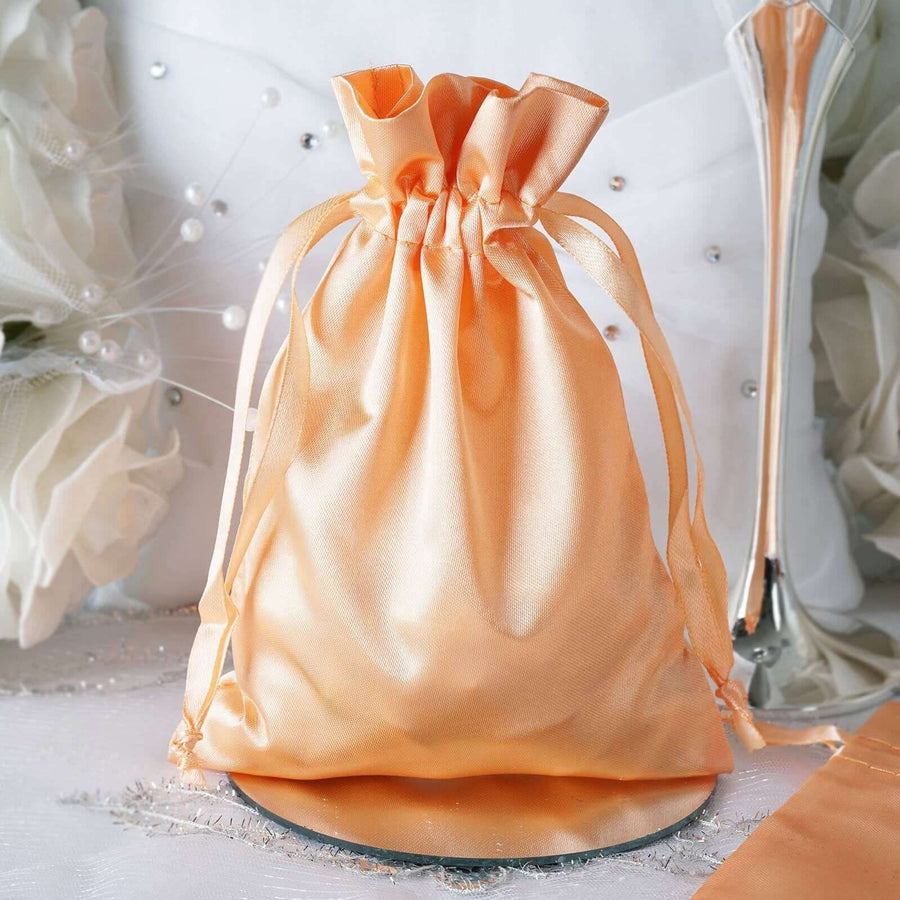 12 Pack | 5x7inch Peach Satin Drawstring Wedding Party Favor Gift Bags