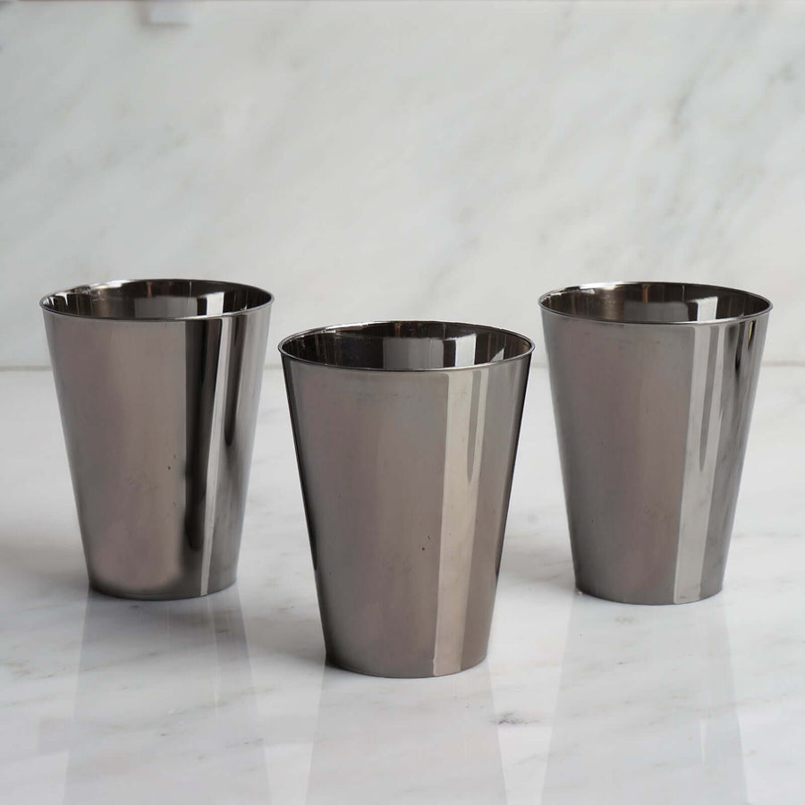 12 Pack | 7oz Sleek Chrome Silver Disposable Plastic Party Cups