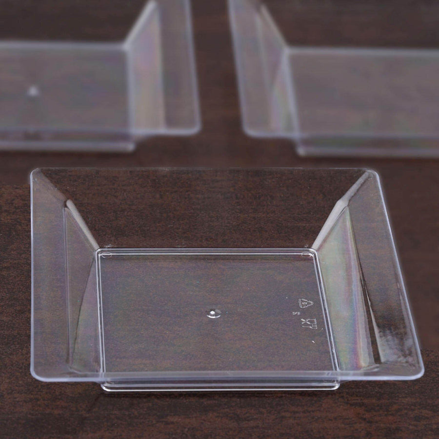 Clear square plastic container for food storage.