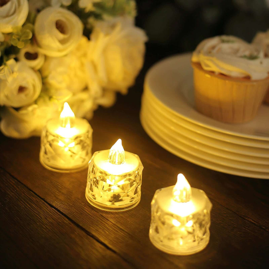 12 Pack | 2inch Warm White Diamond Style Flameless LED Tealight Candles