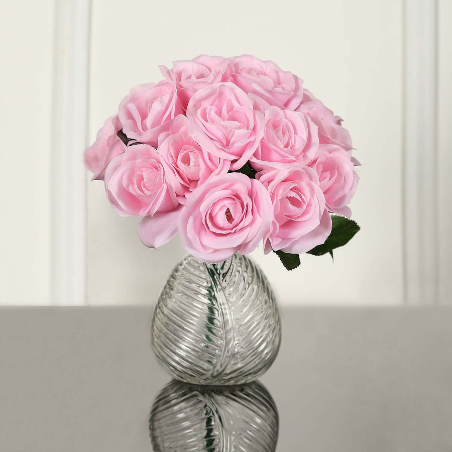 12inches Pink Artificial Velvet-Like Rose Flower Bouquet