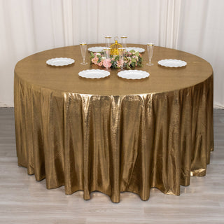 Enhance Your Event Decor with the Antique Gold Shimmer Dots Tablecloth